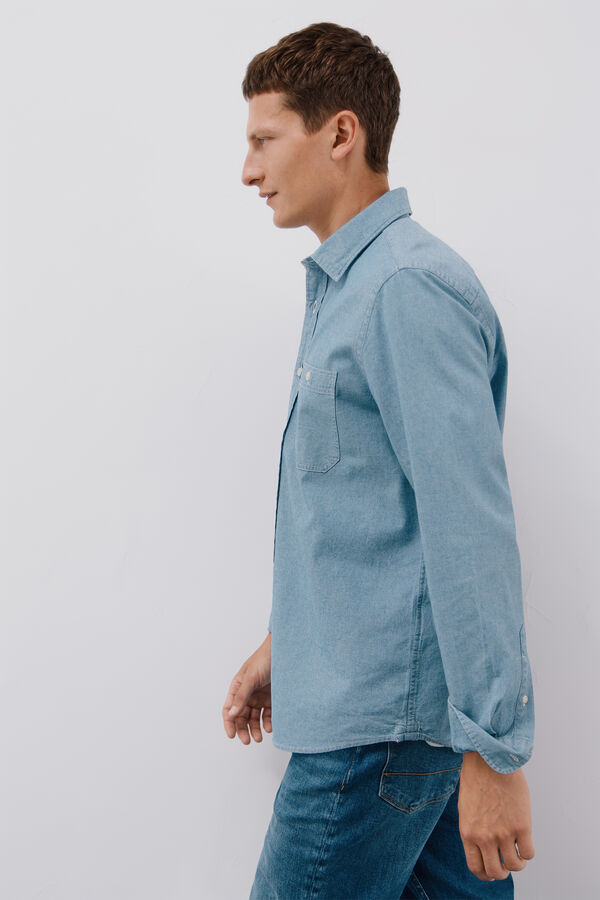Cortefiel Camisa vaquera con dos bolsillos Azul