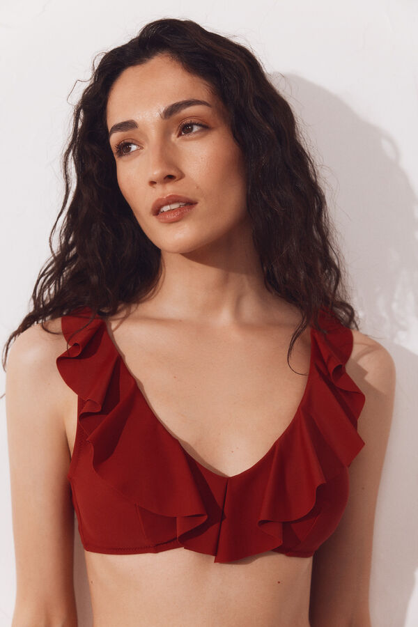 Cortefiel Ruffle top Red