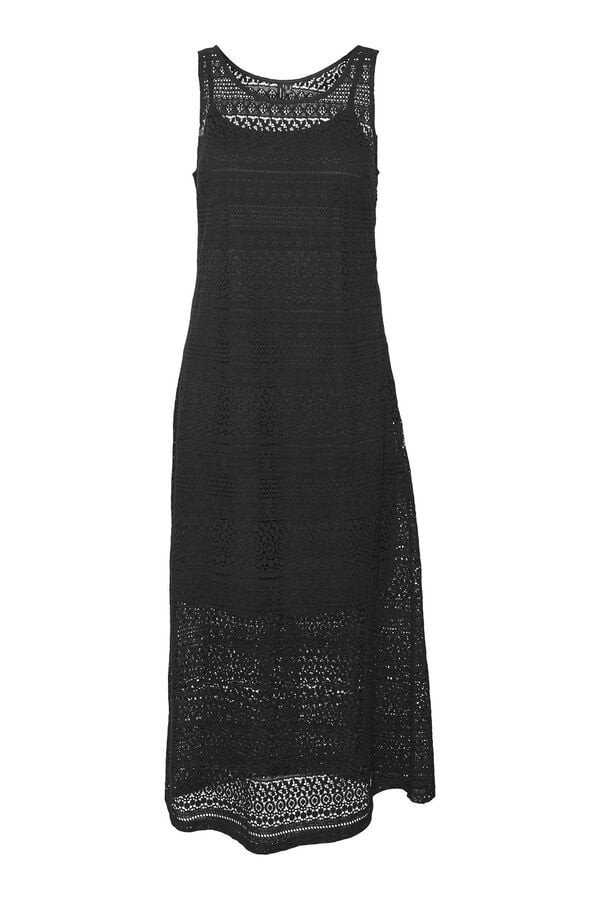 Cortefiel Sleeveless Lace Midi Dress Black