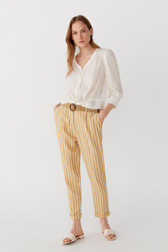 Cortefiel Linen trousers Printed yellow