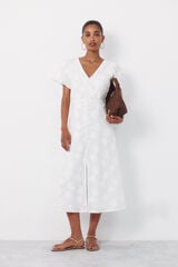 Cortefiel Embroidered dress White