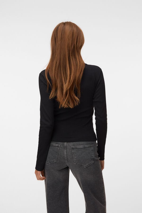 Vero Moda V-neck ribbed T-shirt Black