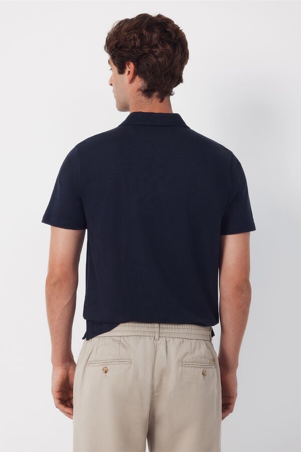 Cortefiel Plain slub polo shirt Navy