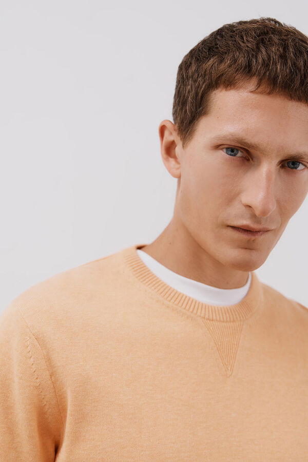 Cortefiel Fine knit cotton round neck jersey-knit  Orange