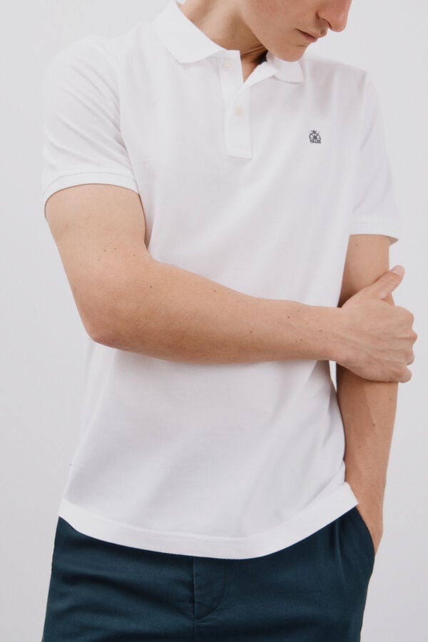 Cortefiel Essential slim fit piqué polo shirt White