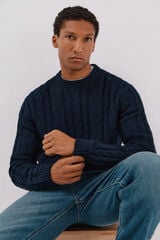 Cortefiel Wool knit crew neck sweater Navy