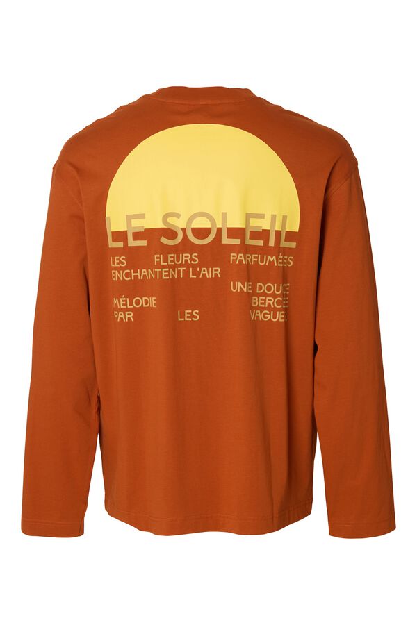 Selected T-shirt de manga comprida estampada Castanho