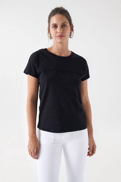 Cortefiel T-shirt with embroidered branding Black