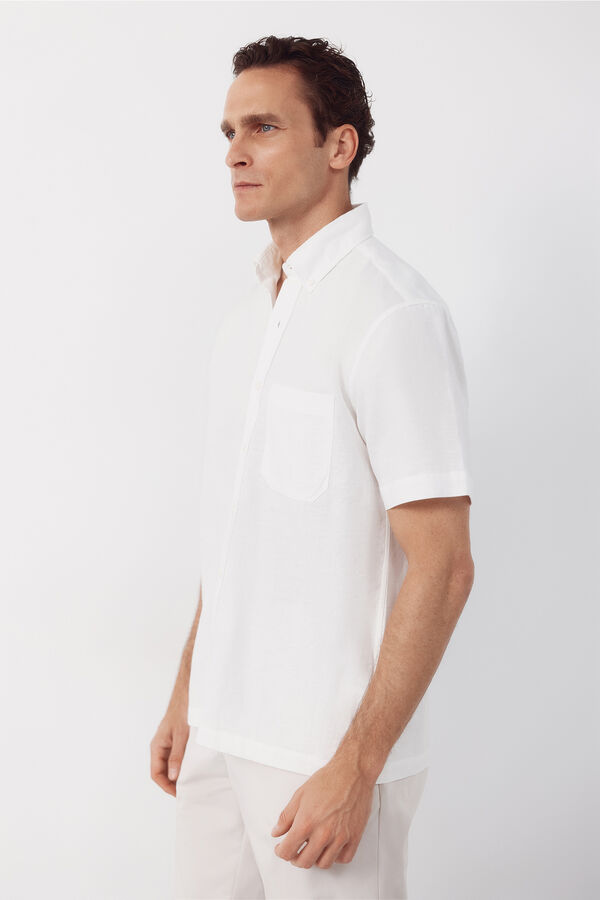 Cortefiel Linen short sleeve shirt White