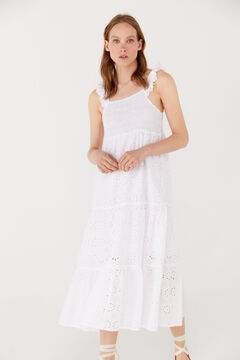 Cortefiel Embroidered cotton dress White