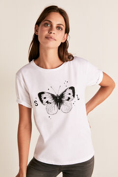 Cortefiel Butterfly boat neck t-shirt White
