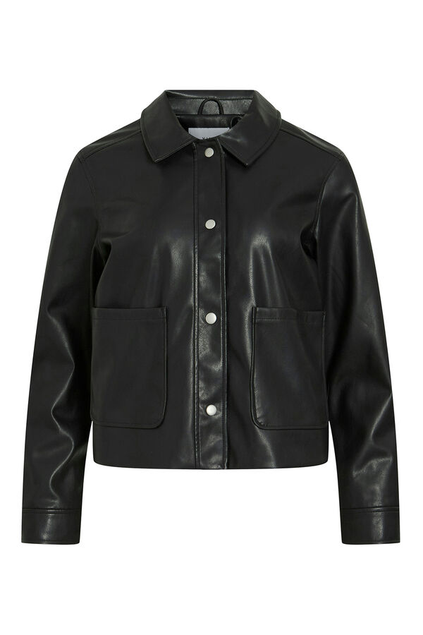Vila Buttoned faux leather jacket Black