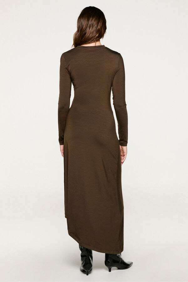 Selected Asymmetrical slim fit dress Dark brown