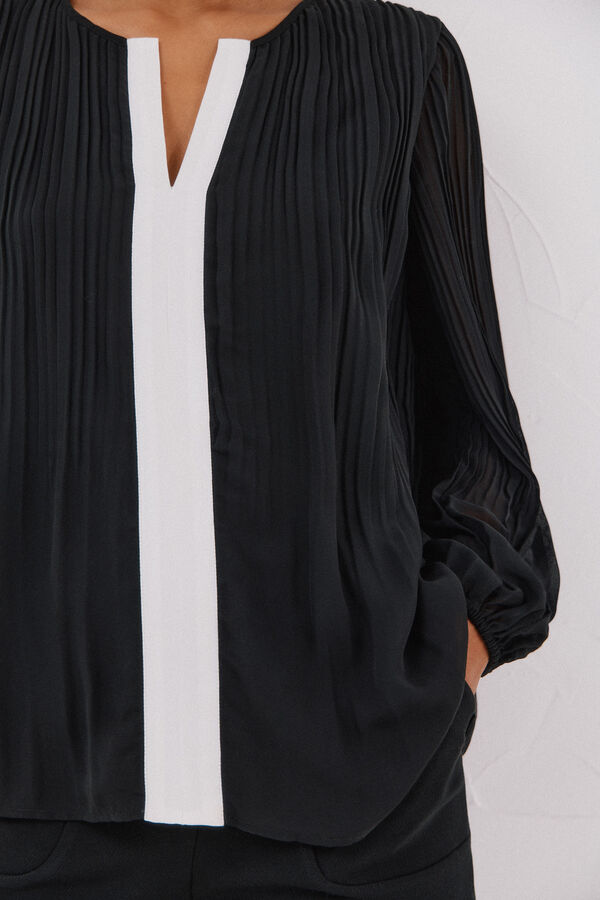 Cortefiel Contrast pleated blouse Black