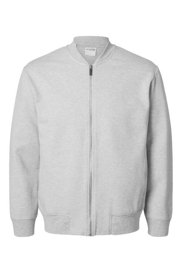 Selected Sweatshirt estilo bomber feito com algod&atilde;o org&acirc;nico Cinzento