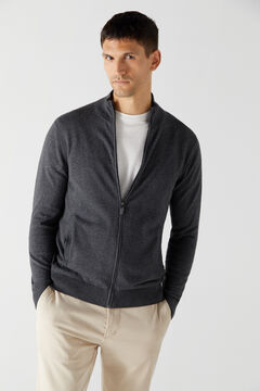 Cortefiel Cotton/cashmere zip-up cardigan Grey