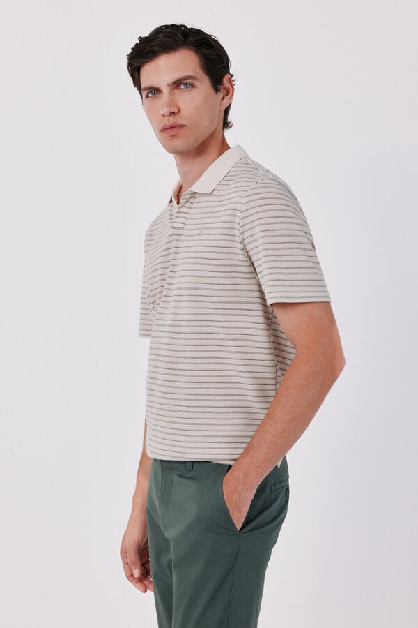 Cortefiel Striped structure polo shirt Ivory