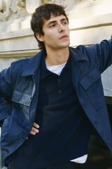 Cortefiel Faux leather overshirt Blue