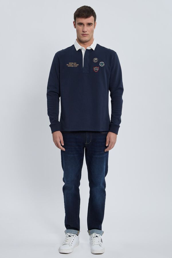 Valecuatro Polo de rugby 3 escudos Azul