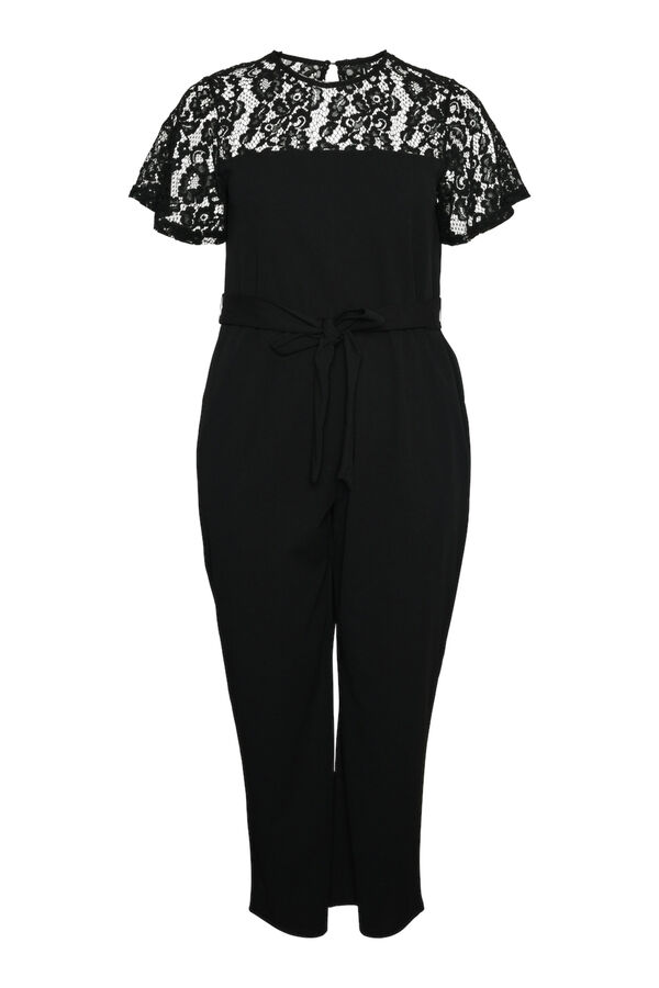 Cortefiel Plus size long jumpsuit with lace details Black