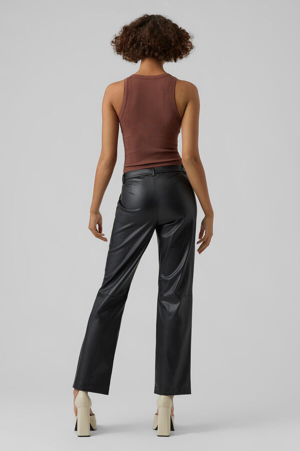 Cortefiel Straight faux leather trousers Black