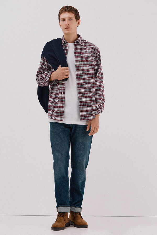 Cortefiel Plaid oxford shirt Maroon