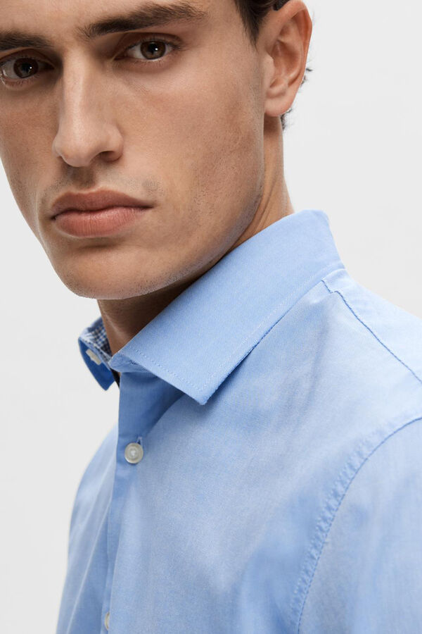 Cortefiel Camisa formal de corte justo em algodão orgânico.  Azul