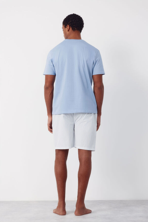 Cortefiel Jersey-knit and fabric pyjama set Blue