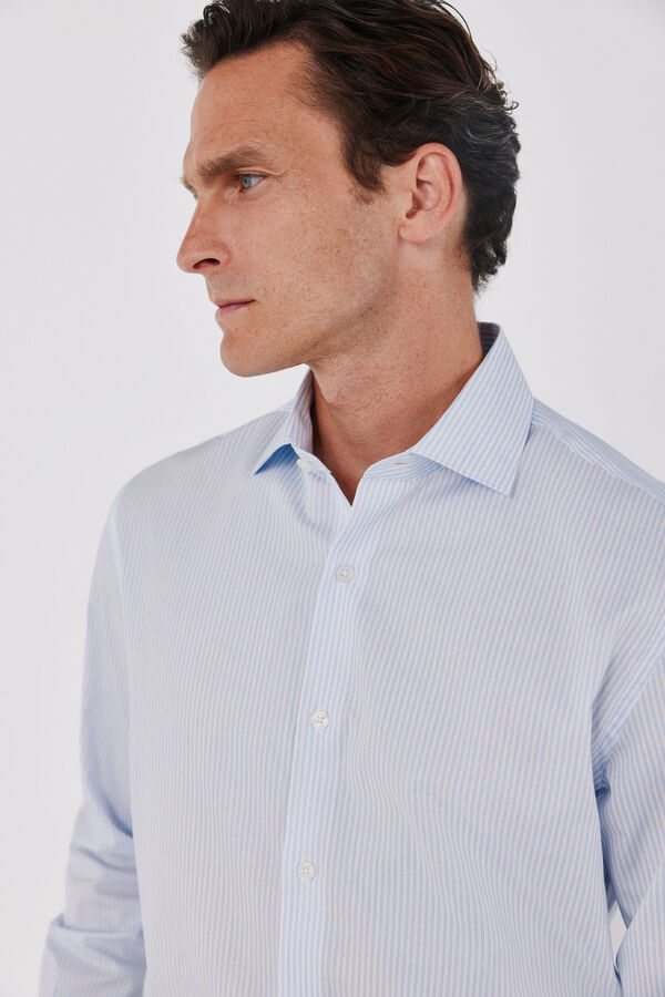 Cortefiel Striped slim fit easy iron dress shirt Blue