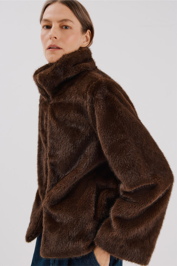 Cortefiel Faux fur jacket Dark brown