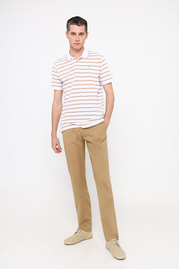 Cortefiel Striped polo shirt with tipping Beige