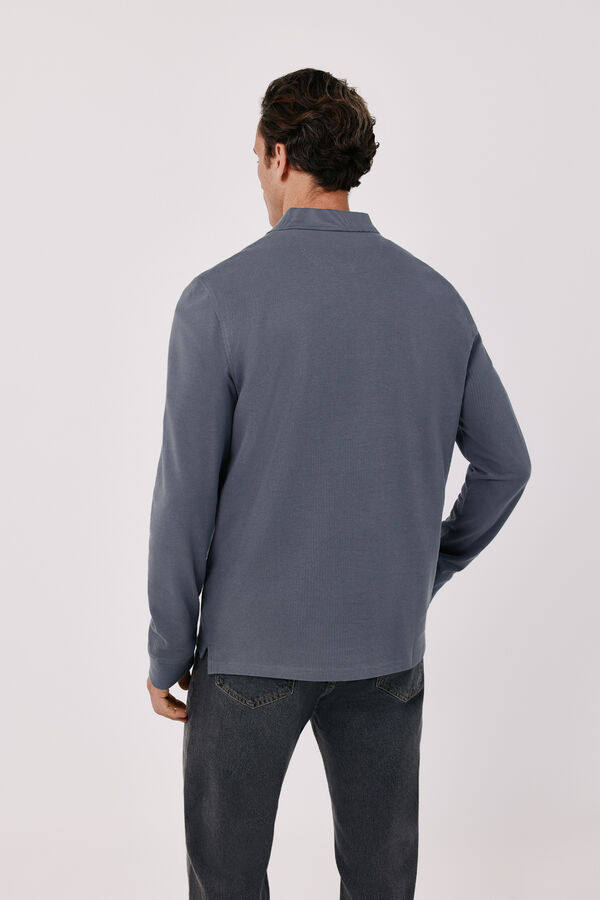 Cortefiel Basic long sleeve polo shirt Grey