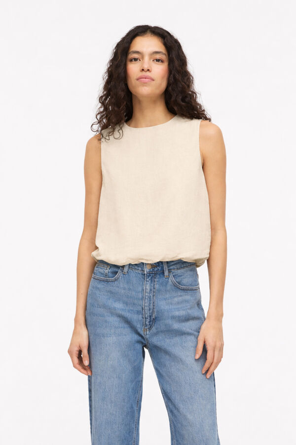 Vila Top de linho efeito bal&atilde;o Tostado