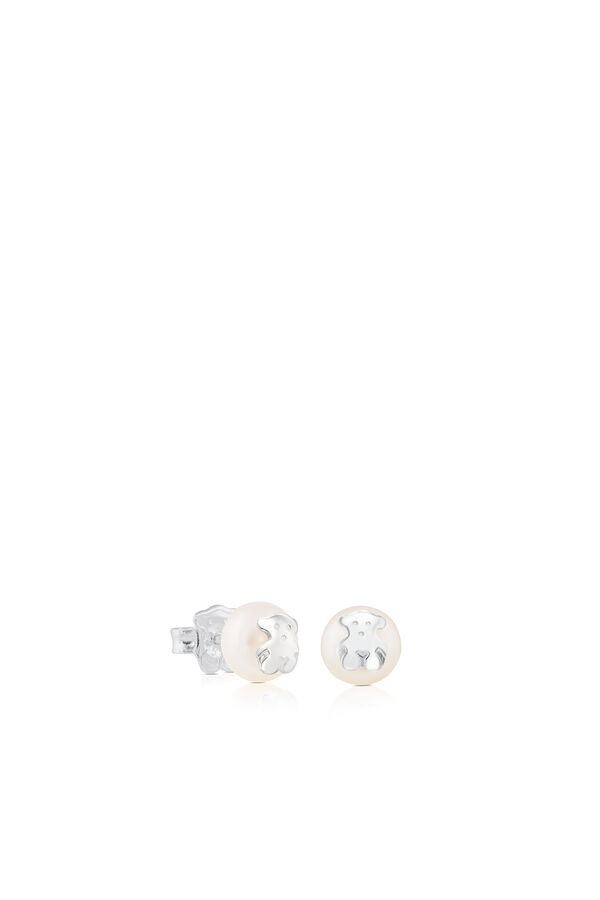 Cortefiel Icon Pearl silver earrings with cultured pearls Grey