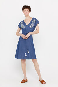 Cortefiel Embroidered Tencel dress Blue