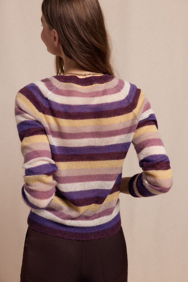 Slowlove Suéter riscas com botões Roxo