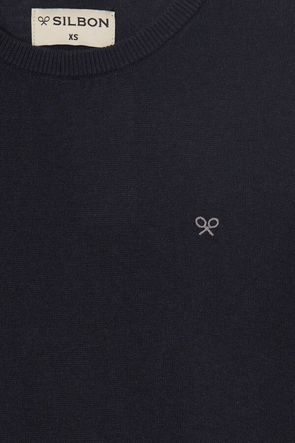 Silbon Plain dark blue crew neck jumper Blue