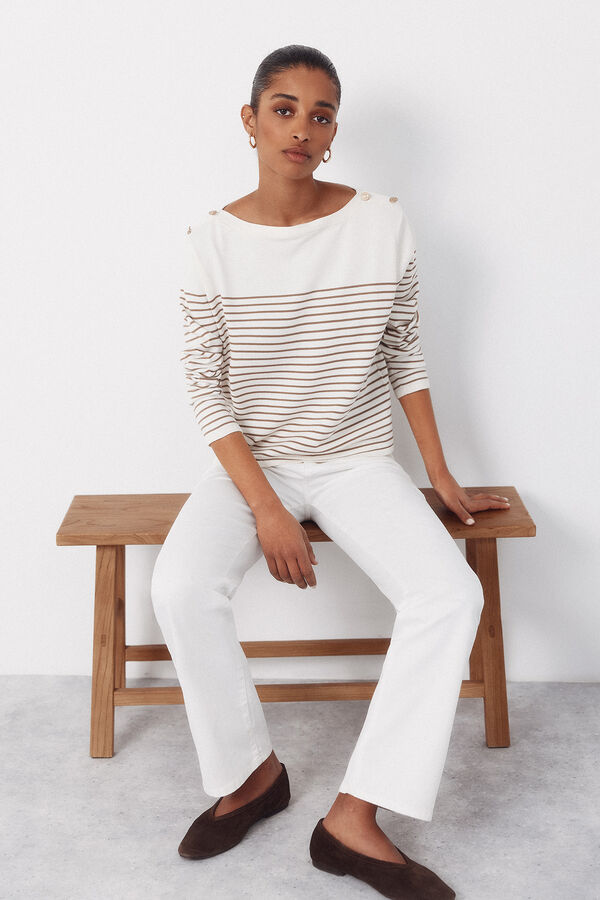 Cortefiel Striped button jumper Ivory