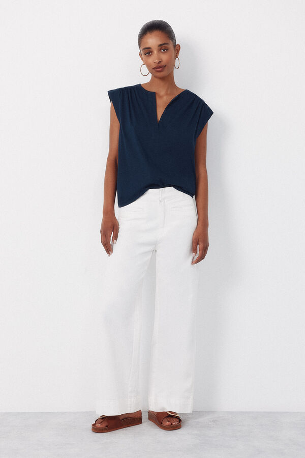 Cortefiel Embroidered back yoke t-shirt Navy