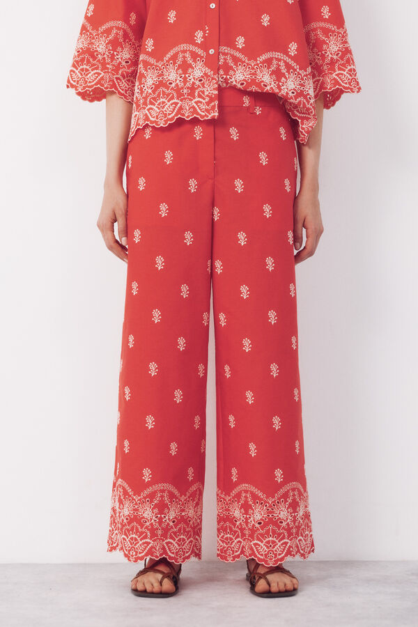 Cortefiel Pantal&oacute;n de mujer bordado Coral