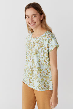 Cortefiel Printed dropped sleeve T-shirt Turquoise