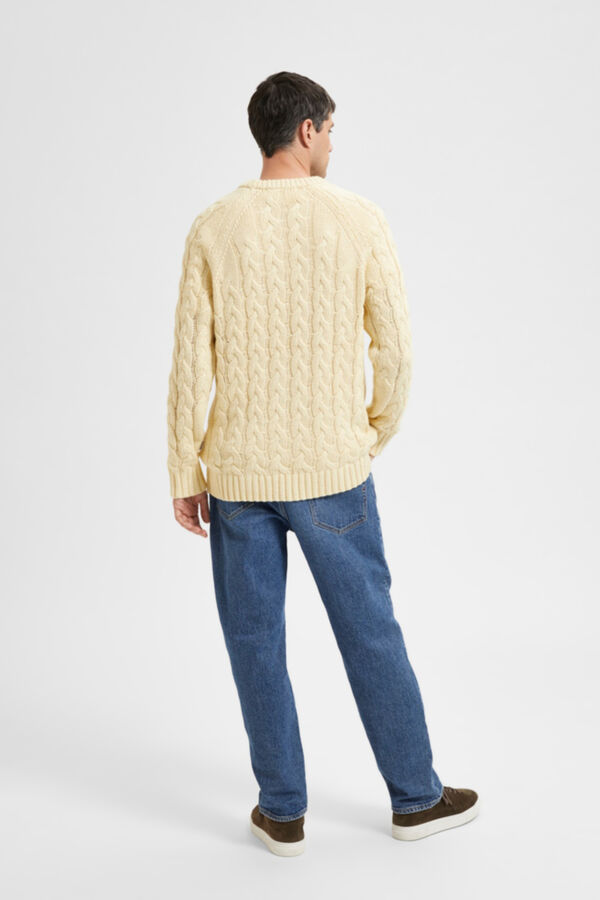 Cortefiel Round neck cable knit jumper White