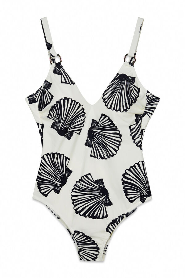 Cortefiel Shaping swimsuit with rings Ivory
