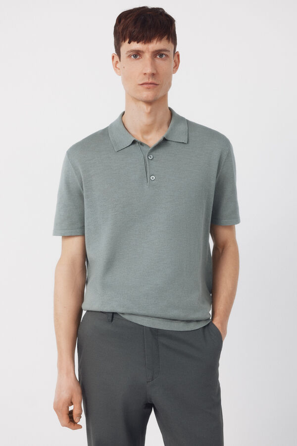 Cortefiel Cotton short sleeve polo shirt Kaki