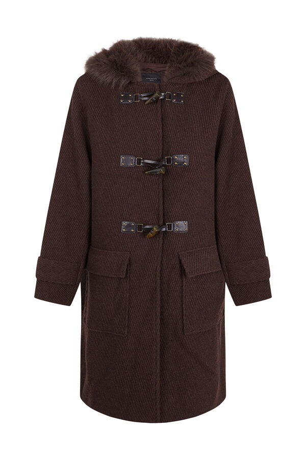 Cortefiel Long duffle coat Dark brown