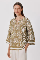 Cortefiel Printed loose tunic blouse Printed green