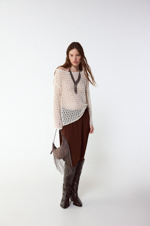 Slowlove Jersey punto calado Marfil