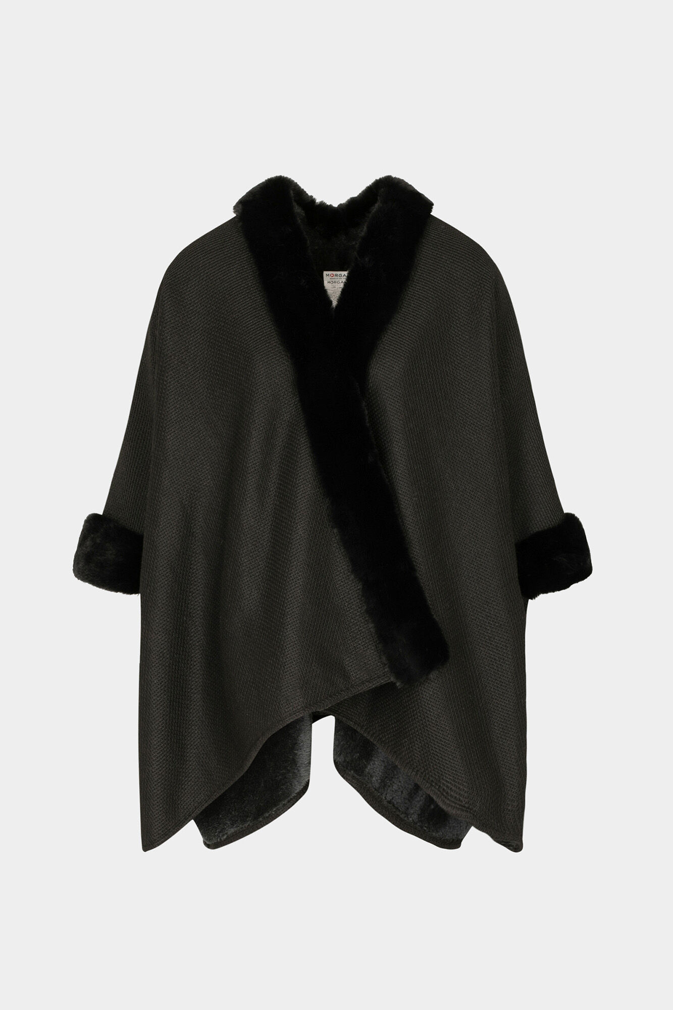 Cortefiel Cape with faux fur details Black