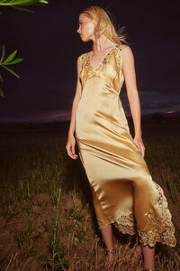 Cortefiel Vestido lingerie bordado Dourado