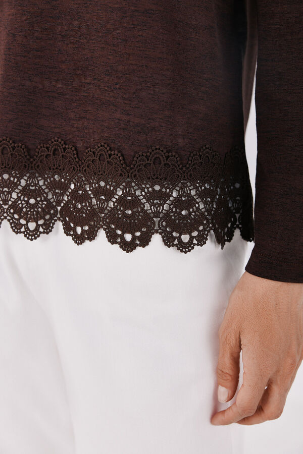 Cortefiel Guipure hem T-shirt Dark brown